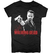 Walking Dead Rick Grimes with Pistol Black Juniors T-Shirt